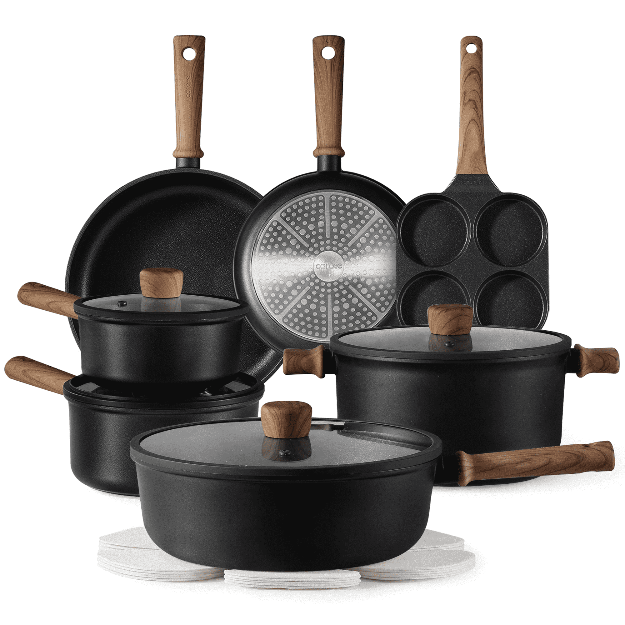 Carote Nonstick Cookware Sets, 15 Pcs Granite Non 