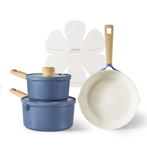 Carote Nonstick Cookware Sets, 7 Pcs Granite Non Stick Pots and Pans Set, Induction Cookware, Blue