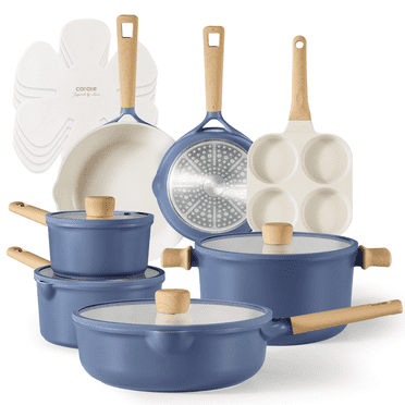 Carote Nonstick Cookware Sets, 15 Pcs Granite Non Stick Pots and Pans Set, Induction Cookware, Blue