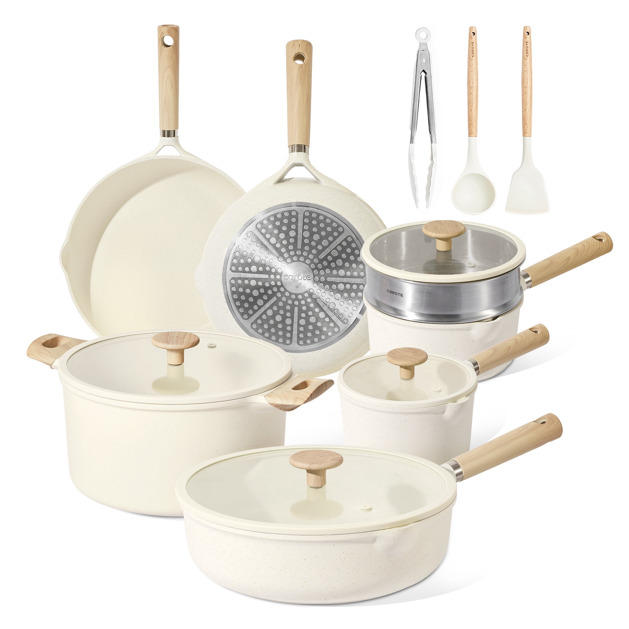 Carote Nonstick Cookware Sets, 15 Pcs Granite Non Stick Pots and Pans