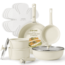 Carote Nonstick Cookware Sets, 15 Pcs Non Stick Pots and Pans Set with Removable Handle, White