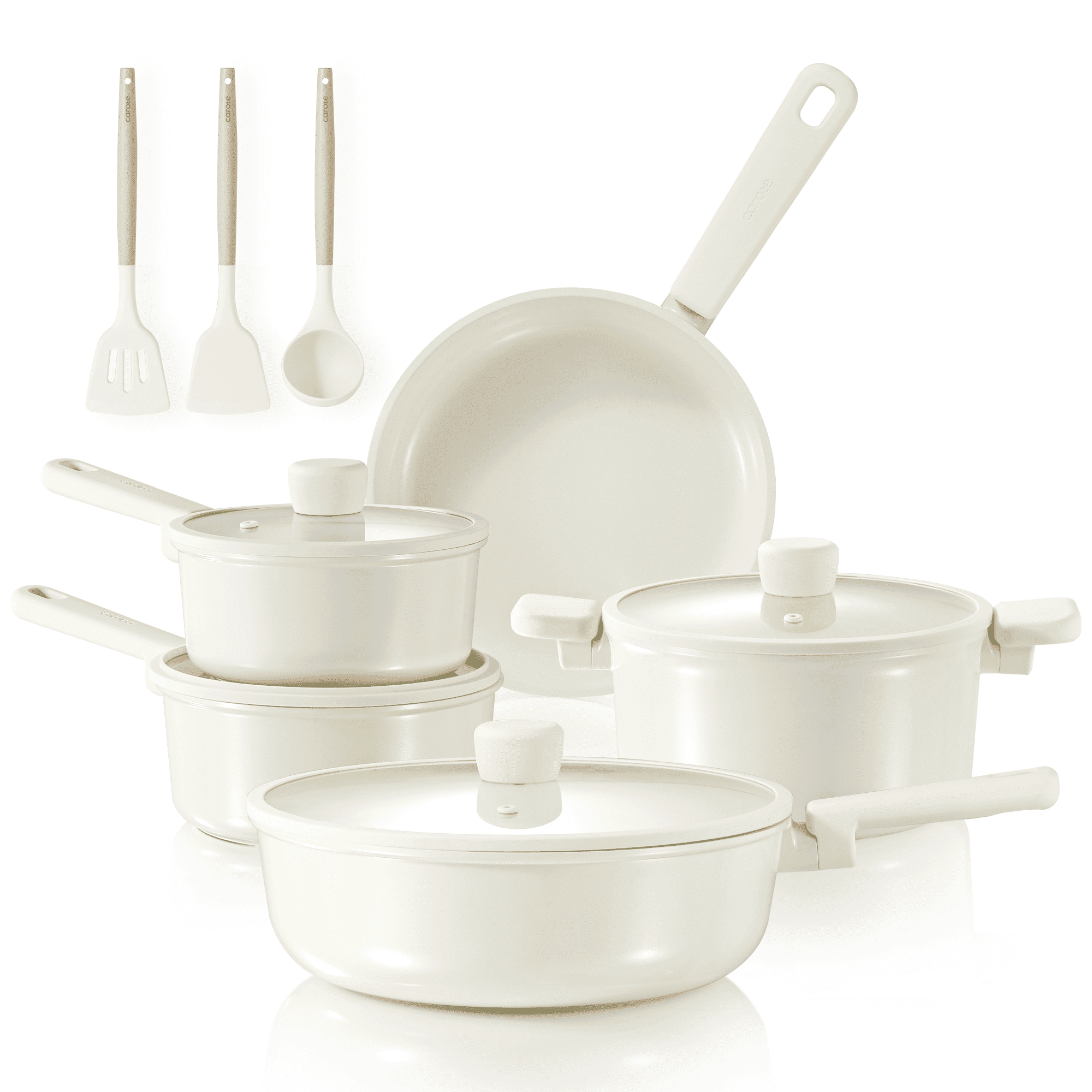 Carote Nonstick Ceramic Cookware Set 12-Piece,Kitchen Pots and Pans Set,Stay-Cool Handles,Induction Compatible,Cookware Set for RV and Camping,White