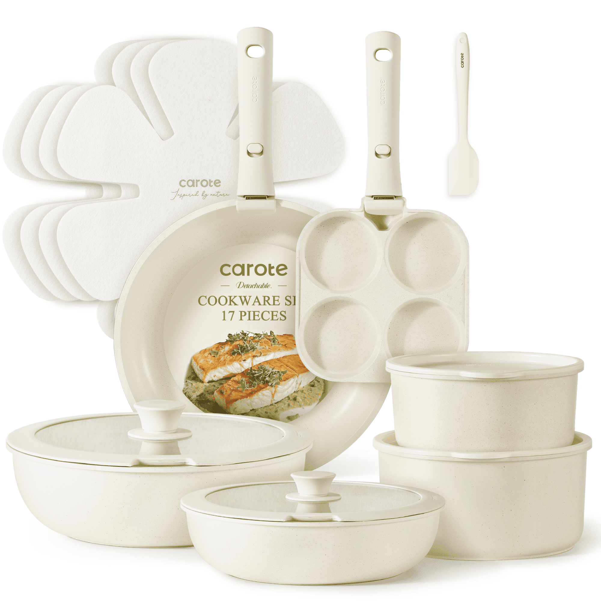 Carote Nonstick Cookware Sets, 17 Pcs Granite Non 