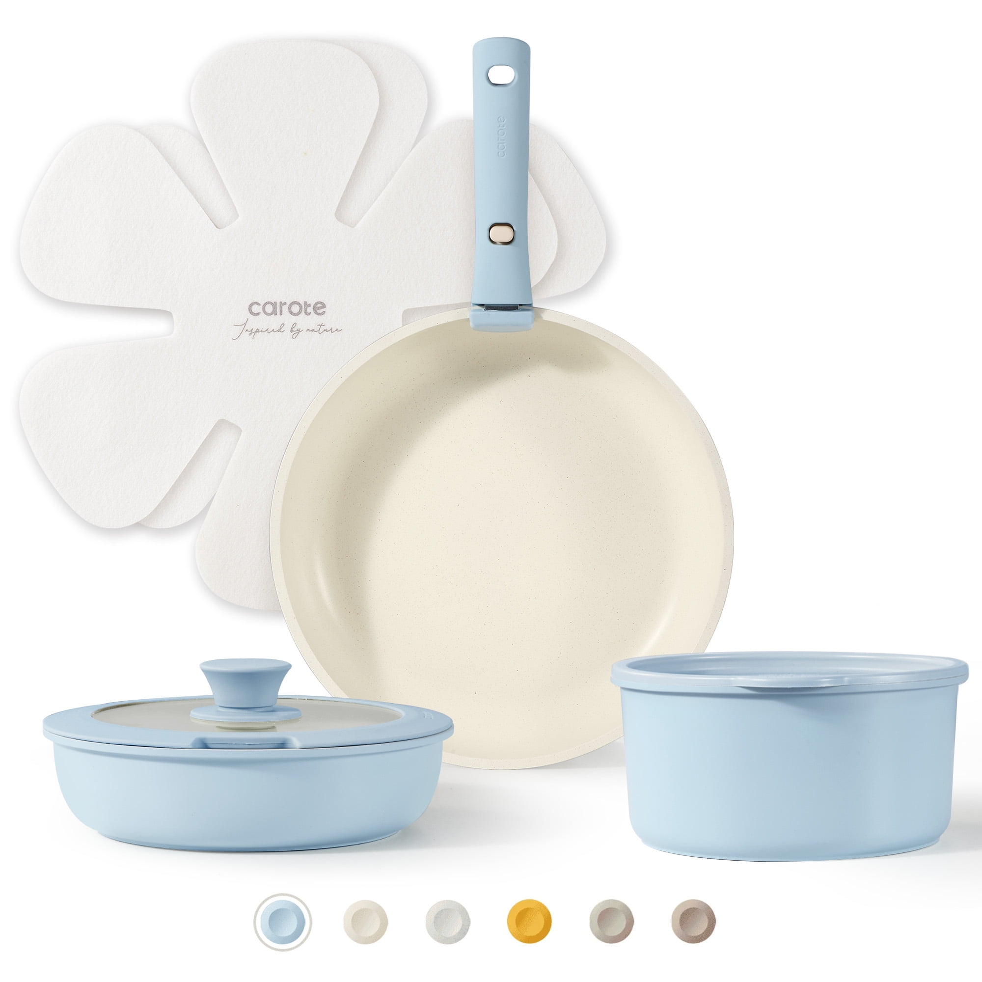 The Coupon deal of  Carote Nonstick Cookware Sets, 8 Pcs Granite Non Stick Pots and Pans with Removable Handle, Blue