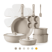 Carote Nonstick Cookware Sets, 17 Pcs Granite Non Stick Pots and Pans with Removable Handle(Taupe)
