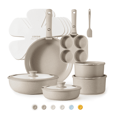 Carote Nonstick Cookware Sets, 17 Pcs Granite Non Stick Pots and Pans with Removable Handle(Taupe)