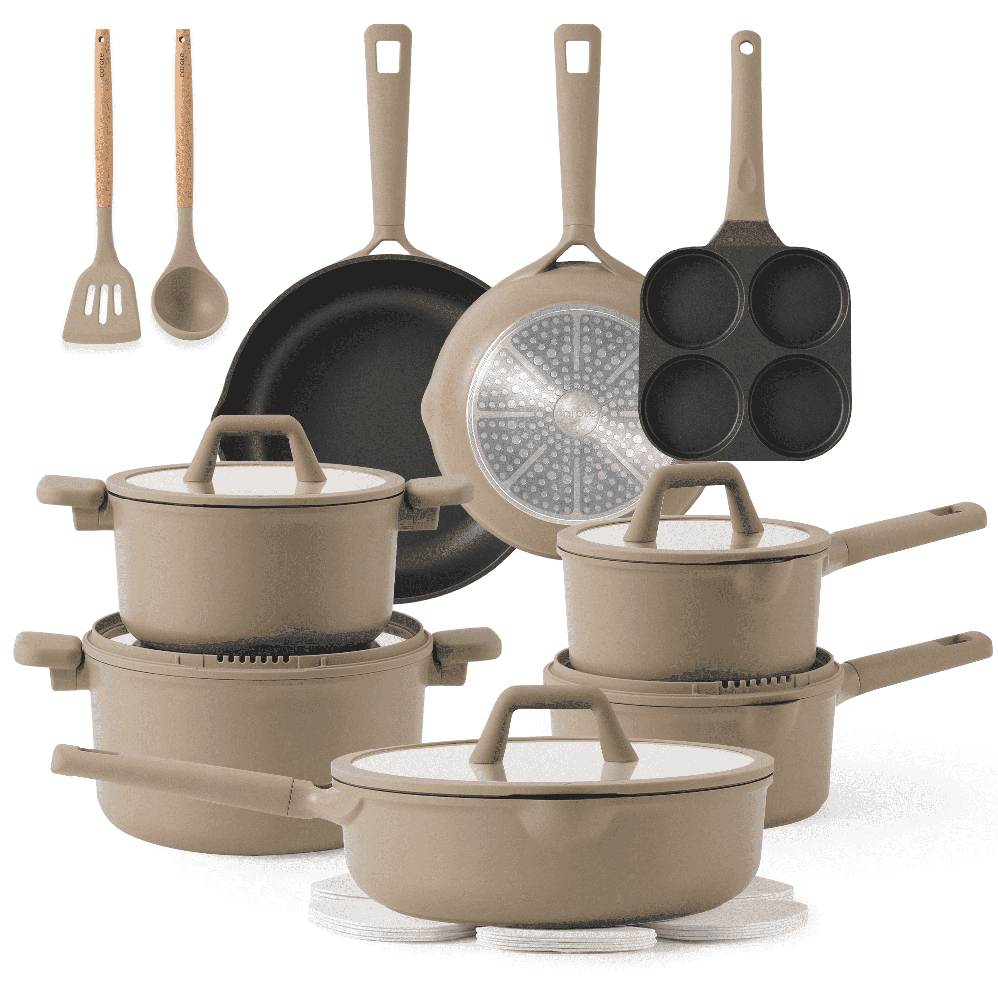 Carote 19 Pcs Nonstick Cookware Sets, Non Stick Pots and Pans Set, Induction Cookware, Taupe - Walmart.com