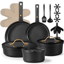 Carote Nonstick Cookware Sets, 19 Pcs Non Stick Pots and Pans Set with Removable Handle, Black