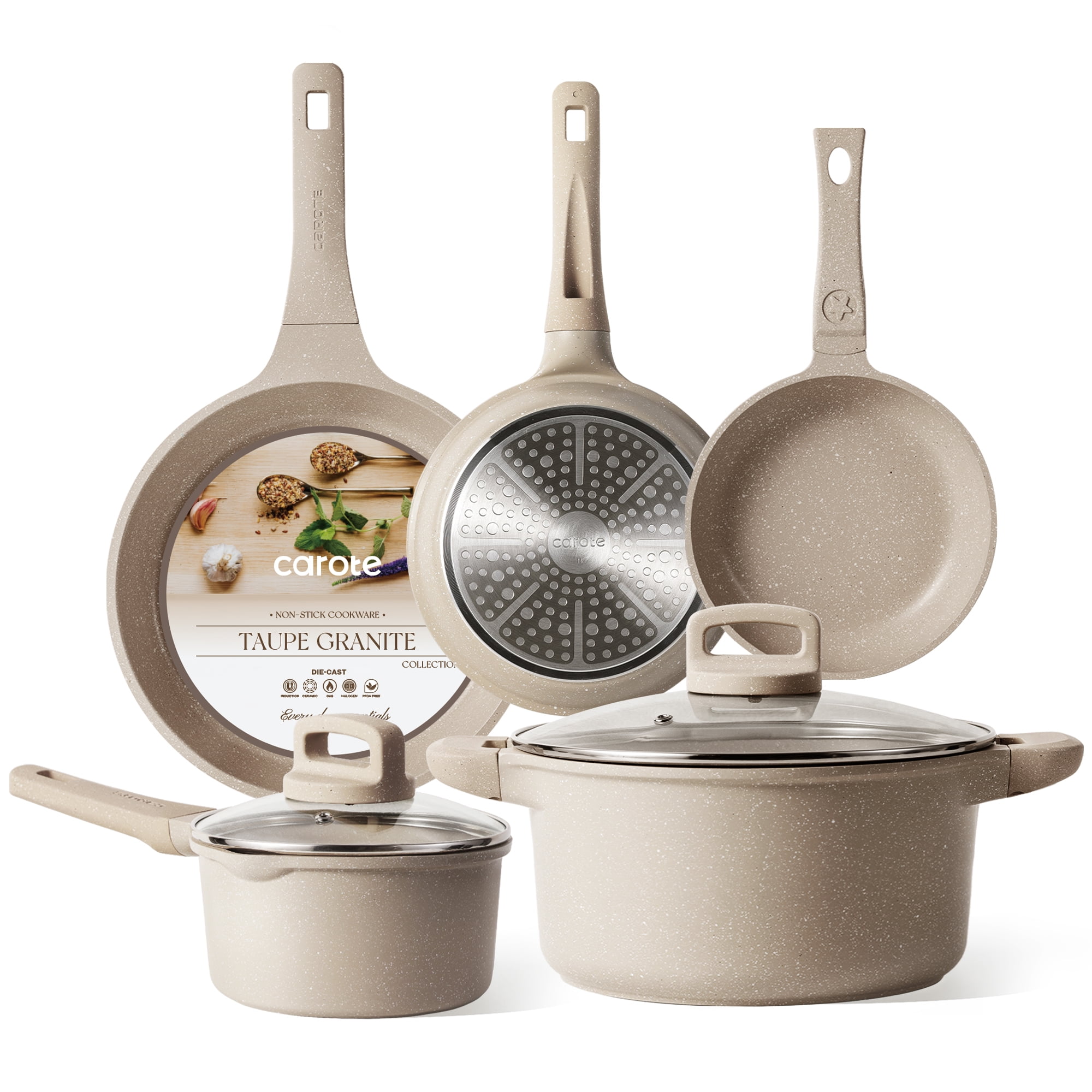 Walmart Deals of Carote Large 11 Pcs Nonstick Pots and Pans Set, Induction Stone Cookware Kitchen Set (Taupe Granite)