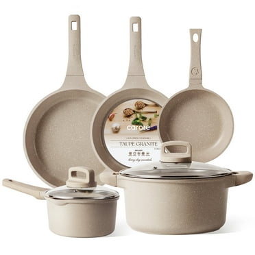 Carote Non Stick Cookware Set, Nonstick Pots and Pans, 7Pcs Induction Kitchens Cookware Sets, Tan