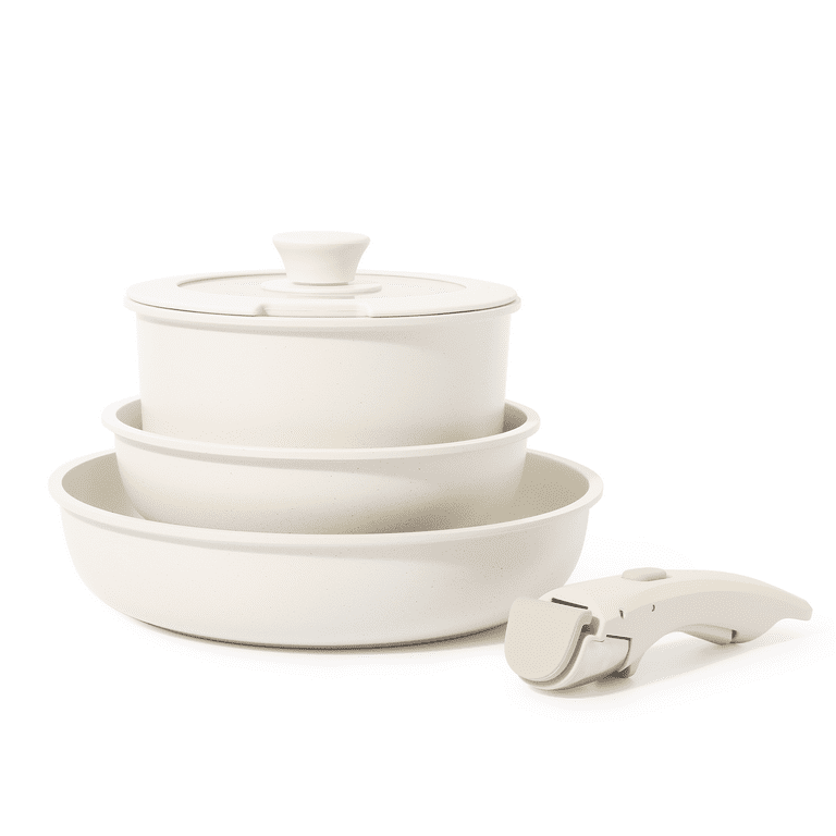 CAROTE Pots And Pans Set, Nonstick Cookware Detachable/Removable Handle,  Induction RV Kitchen Set, Oven Safe, Cream White From Huanghao620, $89.45