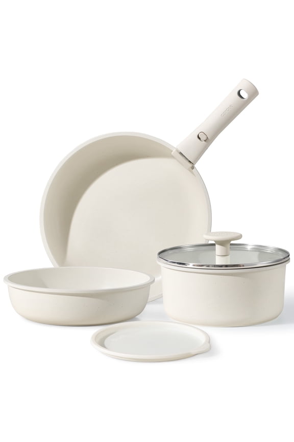 6 Pcs Nonstick Pots and Pans, Cookware Set with Detachable Handle, Oven Safe, Stackable Kitchen Cookware, White