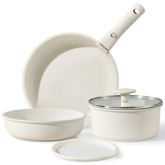 Carote 6 Pcs Nonstick Pots and Pans, Cookware Set with Detachable Handle, Oven Safe, Stackable Kitchen Cookware, White