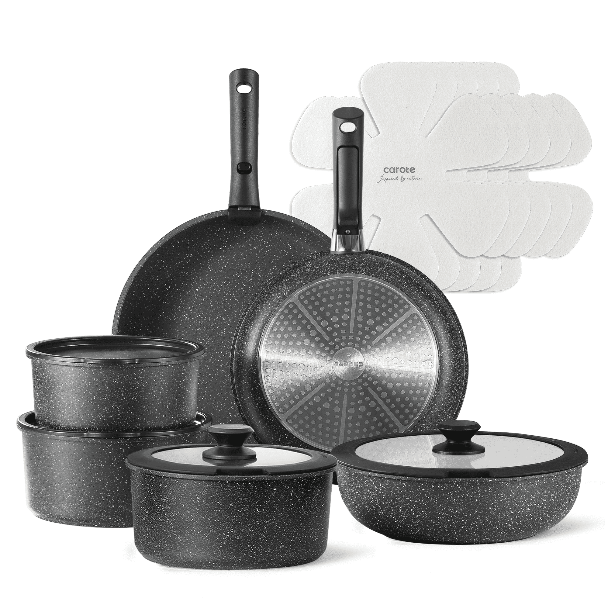Black Friday Pots And Pans Deals Carote Nonstick Cookware Sets with Removable Handle, 17 Pcs Non Stick