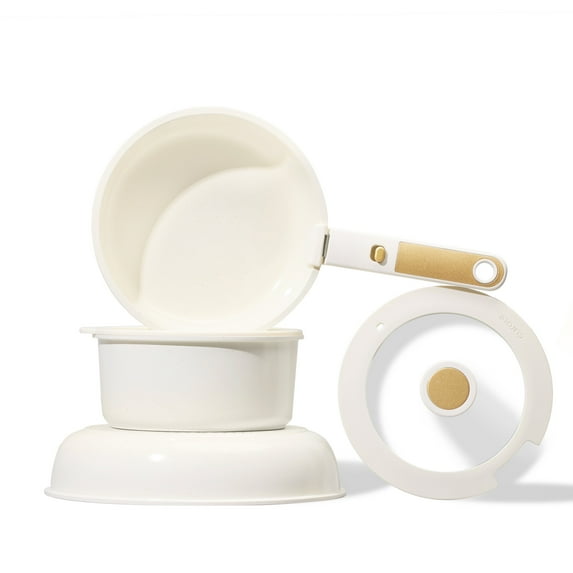 Carote Nonstick Detachable Pots and Pans Set, 6 Pieces Non Toxic Cookware Set with Induction, Oven/Dishwasher Safe, Easy for Storage, Granite White