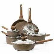 Carote Nonstick Granite Cookware Sets, 10 Pcs Brown Granite Pots and Pans Set, Induction Stone Kitchen Cooking Set