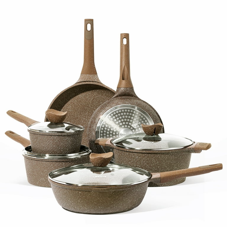 Carote Granite Nonstick Pots and Pans Cookware Sets w/ Removable Handle - 9  Pcs