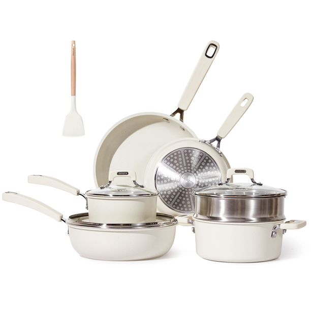Carote Nonstick Pots and Pans Set, 10 Pcs Induction Kitchen Cookware Sets (White Granite