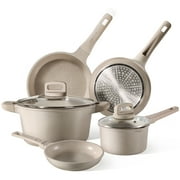 Carote Nonstick Pots and Pans Set, 7 Pcs Non Stick Cookware Set, Taupe Granite