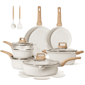 Carote Nonstick Pots and Pans Set, 18 Pcs Granite Kitchen Cookware Sets (White)