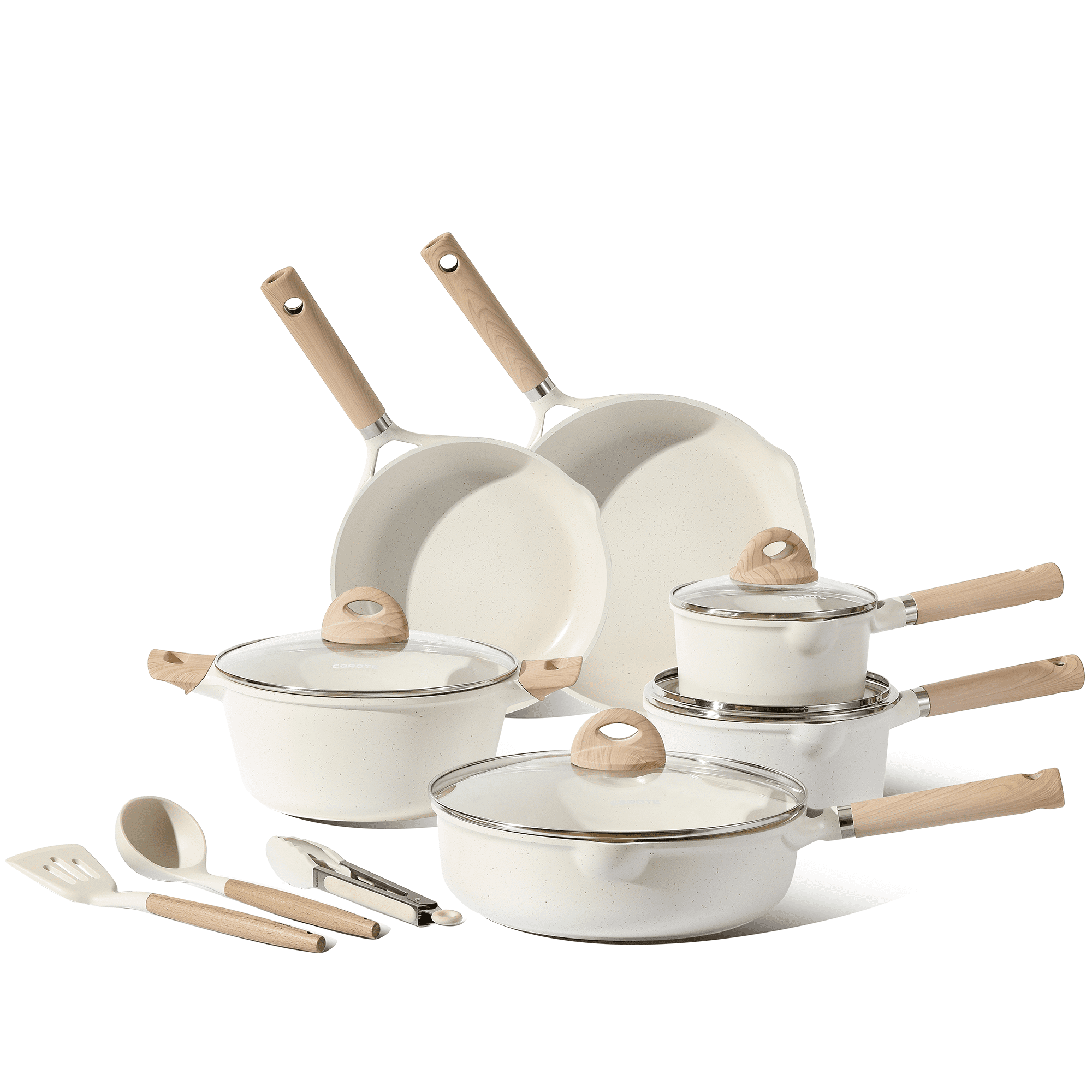 Carote Nonstick Pots and Pans Set, 13-Piece Cookware Set Compatible with All Stovetops, White Granite