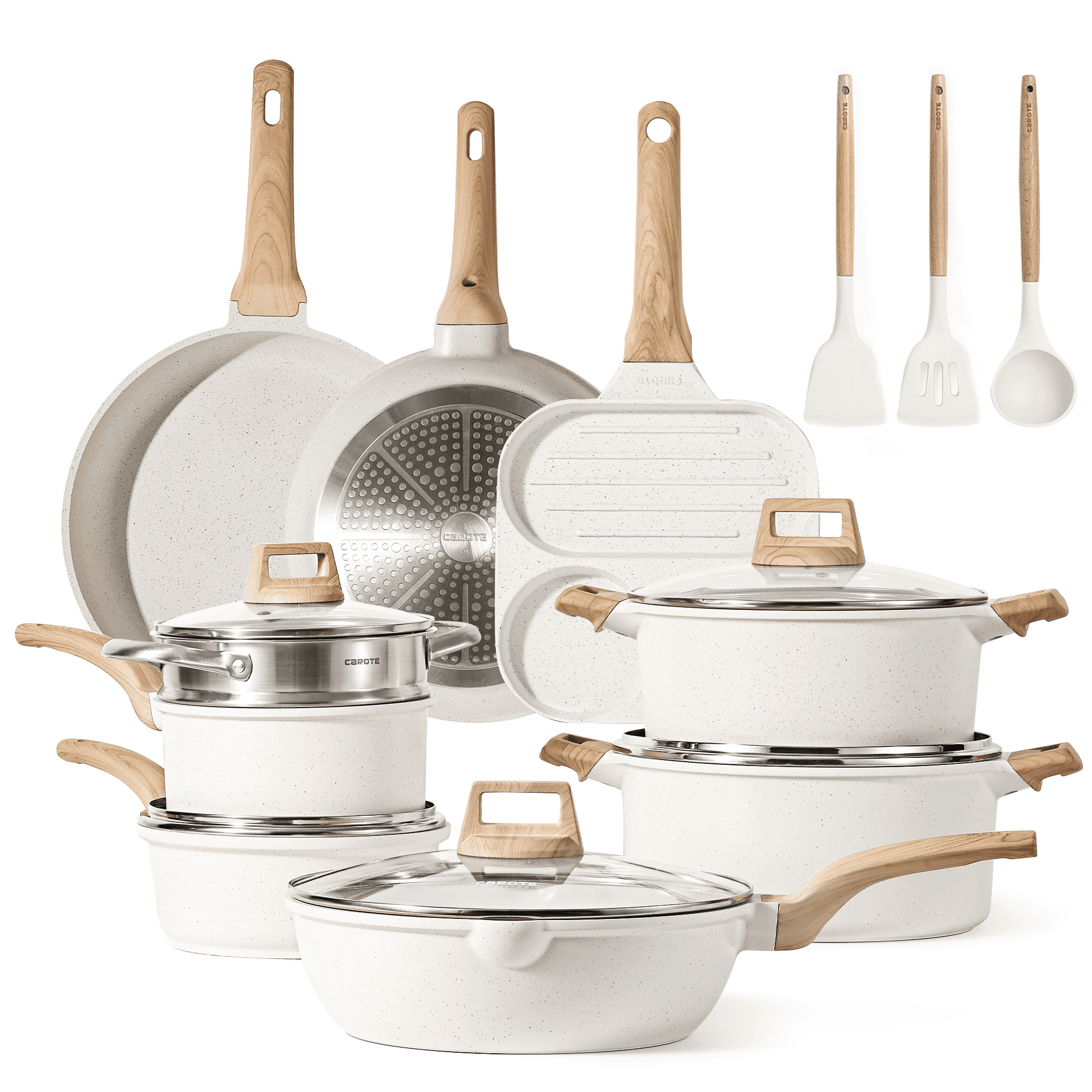 Carote Large 17 Pcs Nonstick Granite Kitchen Cookware Sets, Suitable for Induction