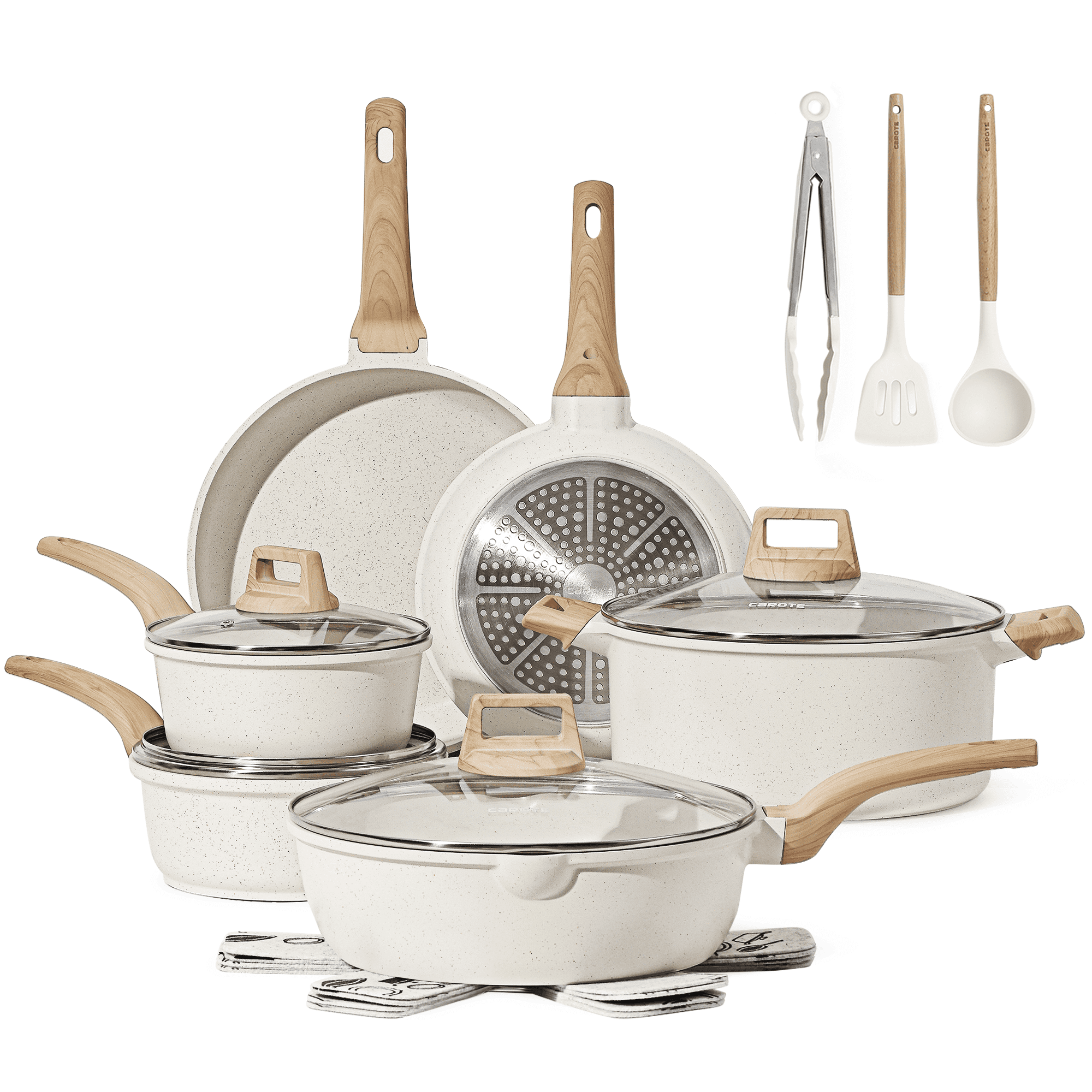Carote Nonstick Pots and Pans Set, 17 Pcs Granite Stone Kitchen Cookware  Sets (White)