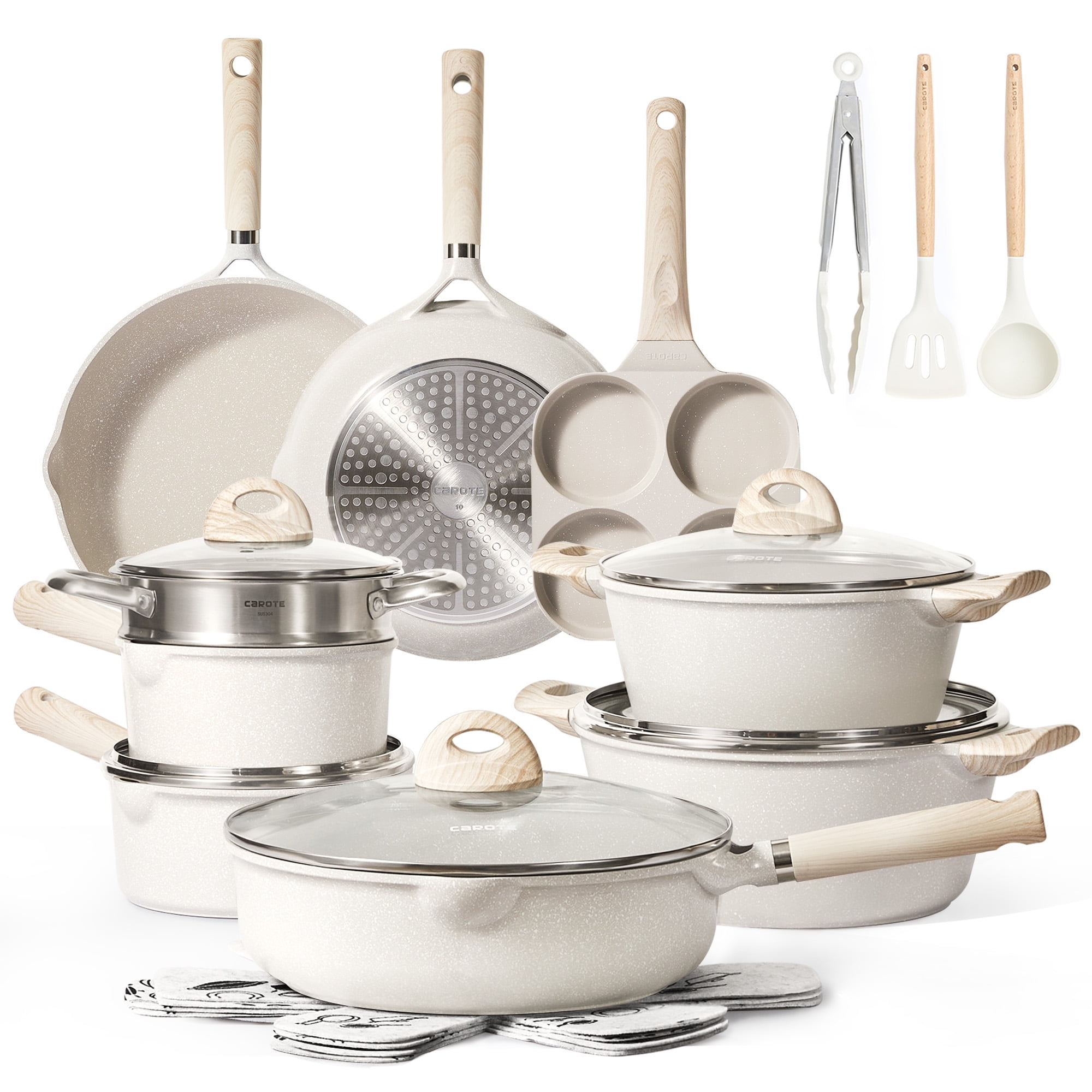 CAROTE Pots and Pans Set, 14pcs Kitchen Cookware Sets, Induction Pots and  Pans Nonstick, Cooking Pans Pots Set, Cream Beige, All Stoves Compatible