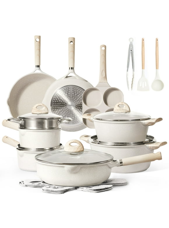 Carote Nonstick Pots and Pans Set, 21 Pcs Induction Kitchen Cookware Sets (Beige Granite)