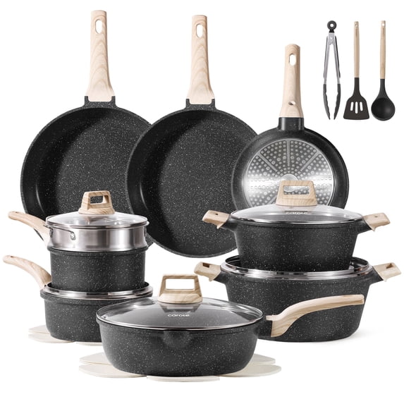 Carote Nonstick Pots and Pans Set, 24 Pcs Non Stick Induction Kitchen Cookware Sets (Black Granite)