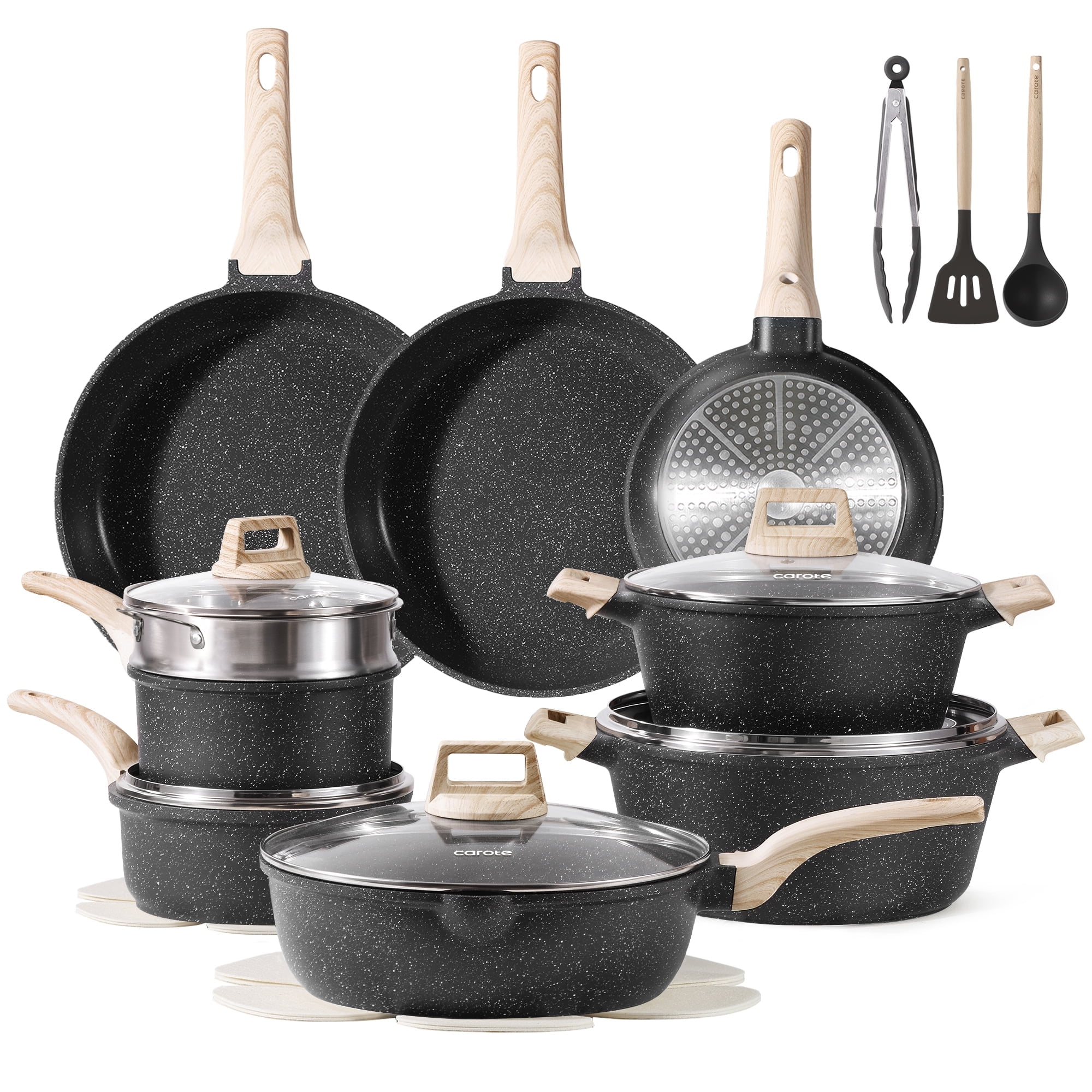 Carote Nonstick Pots and Pans Set, 24 Pcs Non Stick Induction Kitchen Cookware Sets (Black Granite)