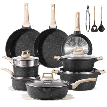 Carote Nonstick Pots and Pans Set, 24 Pcs Non Stick Induction Kitchen Cookware Sets (Black Granite)
