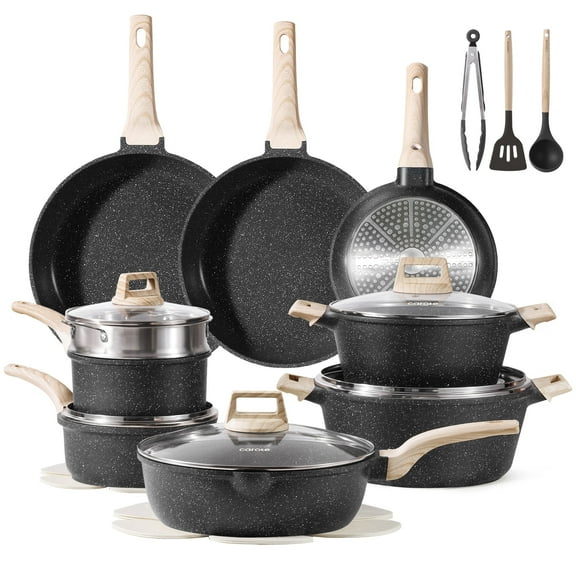 Carote Nonstick Pots and Pans Set, 24 Pcs Non Stick Induction Kitchen Cookware Sets (Black Granite)