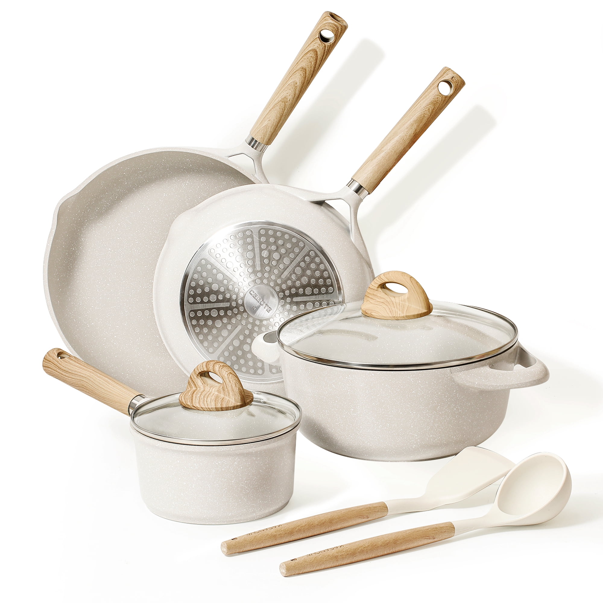 Nonstick Pots and Pans Set, Beige Granite Induction Kitchen Cookware Sets,  14 Piece Non Stick Cooking Set - Bed Bath & Beyond - 37508898