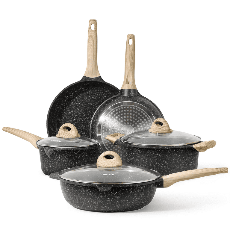Carote Nonstick Granite Cookware Sets, 10 Pcs Brown Granite Pots and Pans  Set, Induction Stone Kitchen Cooking Set