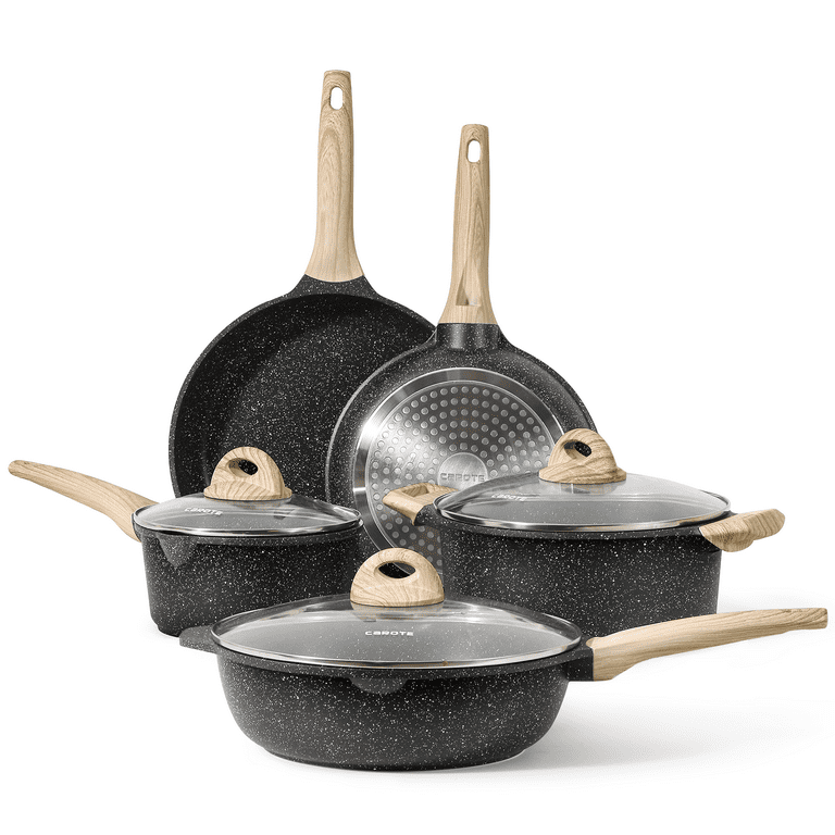 Carote Nonstick Cookware Sets, 17 Pcs Granite Non Stick Pots and Pans Set  with Removable Handle