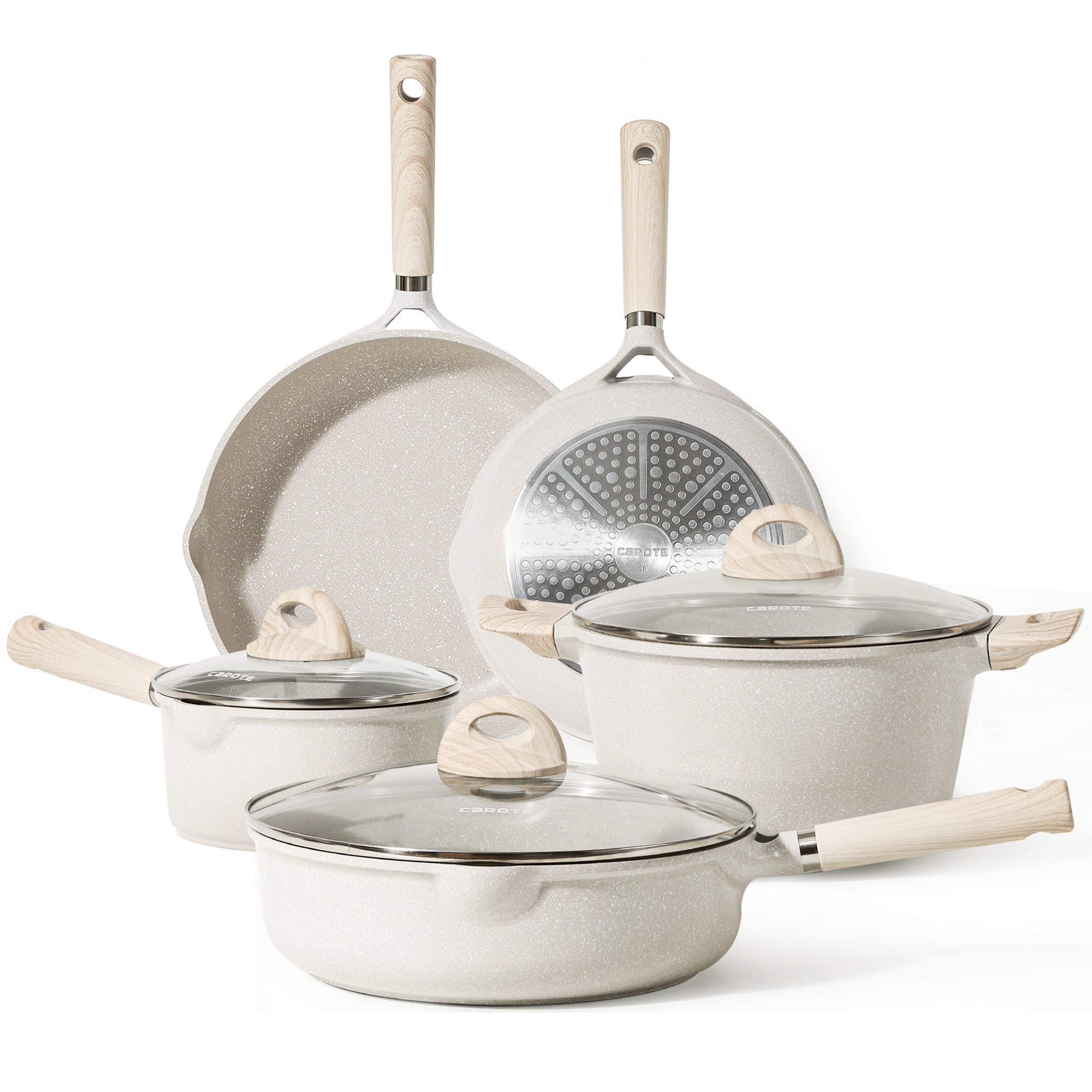 Carote Nonstick Pots and Pans Set, 8 Pcs Induction Kitchen Cookware Sets (Beige Granite) - image 1 of 8