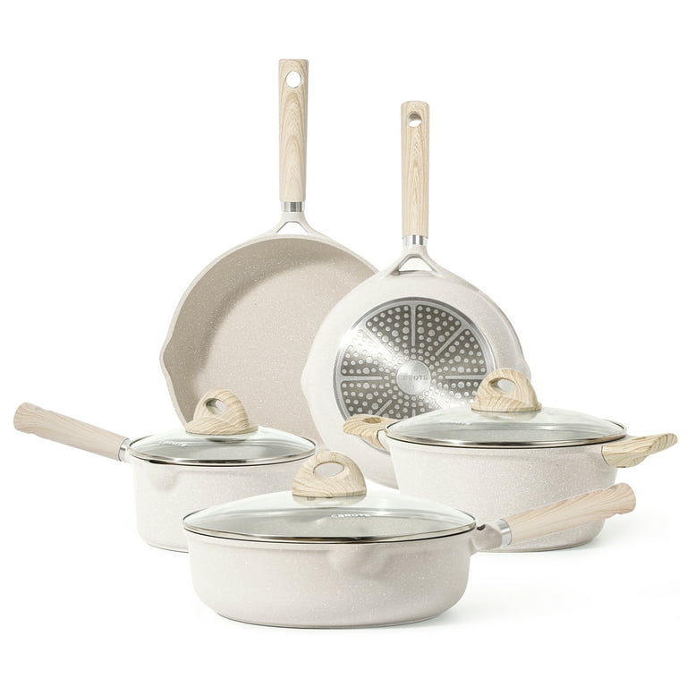 Carote Nonstick Pots and Pans Set, 8 Pcs Induction Kitchen Cookware Sets ( Beige Granite) 