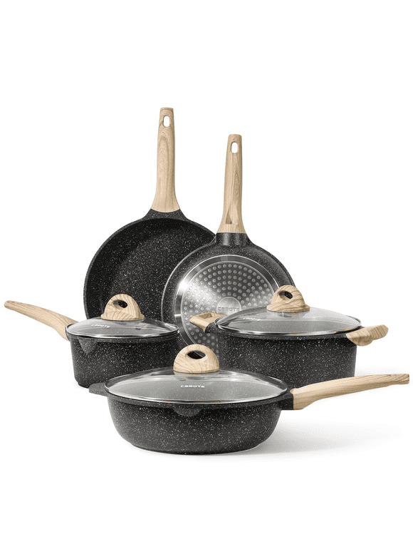 Carote Nonstick Pots and Pans Set, 8 Pcs Induction Kitchen Cookware Sets (Black)