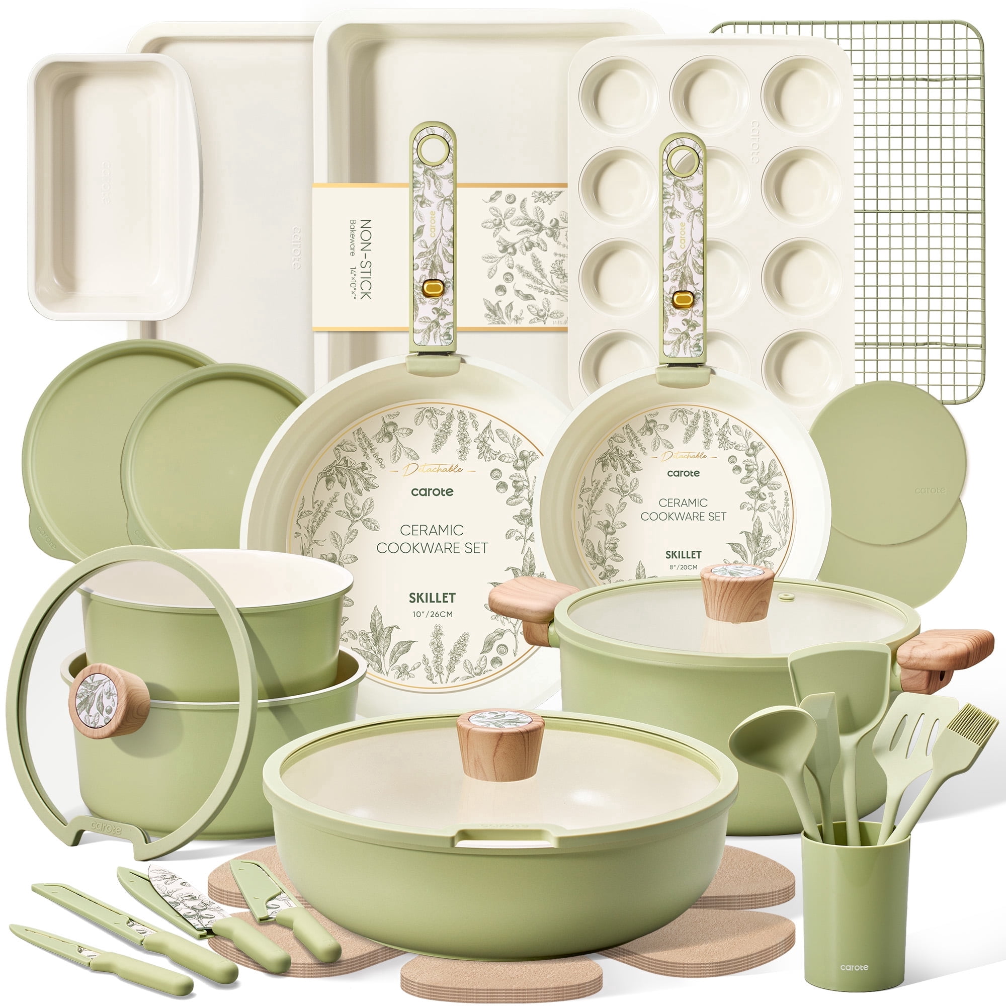Carote Nonstick Pots and Pans Set, 8 Pcs Induction Cookware, Taupe