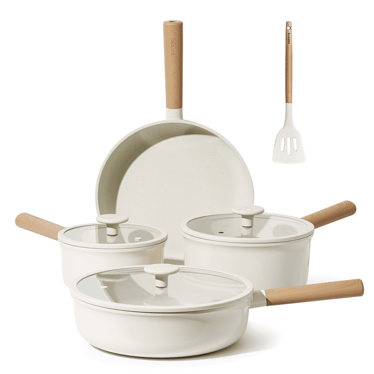 Carote Nonstick Pots and Pans Set, 8 Pcs Induction Kitchen Cookware  Sets(White Ceramic)