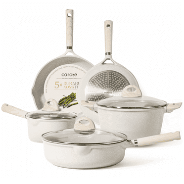 Carote Nonstick Pots and Pans Set, Induction Kitchen Cookware Sets Non Stick, 8 Pcs Beige Granite