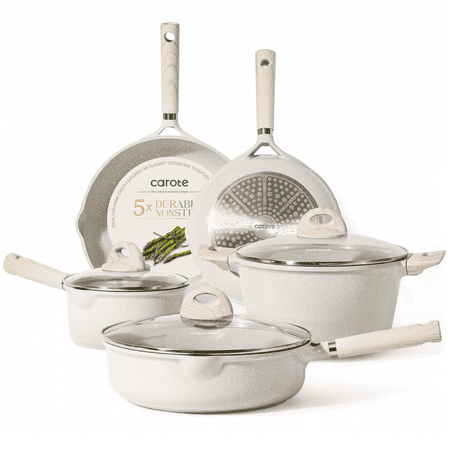 Carote Nonstick Pots and Pans Set, 8 Pcs Induction Kitchen Cookware Sets (Beige Granite)