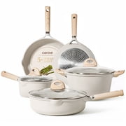Carote Nonstick Cookware Set 8-Piece,Kitchen Pots and Pans Set,Stay-Cool Handles,Induction Compatible,Cookware Set for RV and Camping,Beige