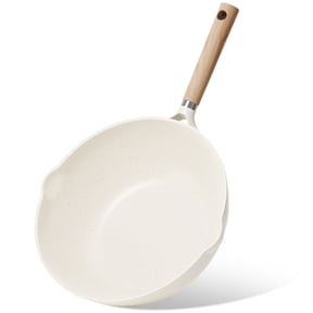 Open Box Carote Nonstick Wok with Induction 12" Non-Stick Saute Pan, All Stoves Compatible, Bon Appetit, White Granite, 5.8QT