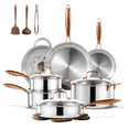 thumbnail image 1 of Carote 19-Piece Tri-Ply Stainless Steel Cookware Set, Induction Compatible and Oven Safe, Rose Gold Handle, 1 of 7