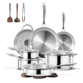 thumbnail image 1 of Carote 19-Piece Tri-Ply Stainless Steel Cookware Set, Induction Compatible and Oven Safe, Silver Handle, 1 of 8
