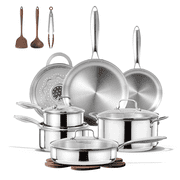 Carote 19-Piece Tri-Ply Stainless Steel Cookware Set, Induction Compatible and Oven Safe, Silver Handle - rated 4.1 stars from 106 reviews