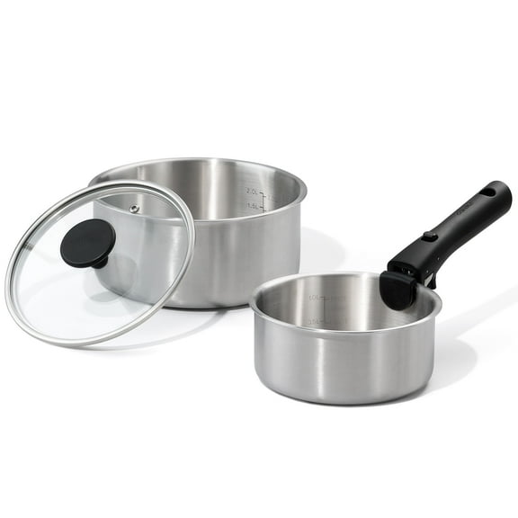 Carote 4 Pcs Stainless Steel Saucepan Set, Saucepans with Detachable Handle, Oven Safe, Induction Ready, Stackable Cookware, Kitchen Cooking Set