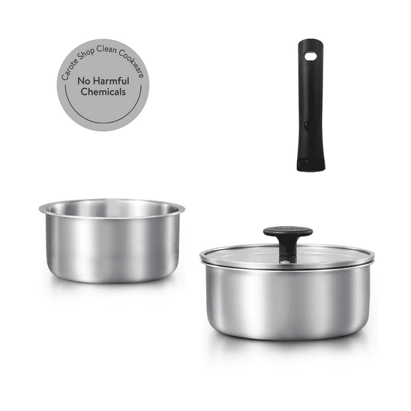Carote Stainless Steel Pots and Pans, 4 Pcs Cookware Set W/Detachable Handle, Oven Safe Induction Cookware